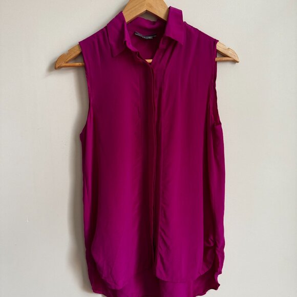 Vince Fuchsia Pink Sleeveless 100% Silk Blouse Button Down Top Size 4 Small - Picture 8 of 9